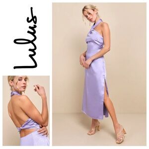 Lulu’s Perfectly Sleek Lavender Satin Halter Slip Midi Dress Sz: XS